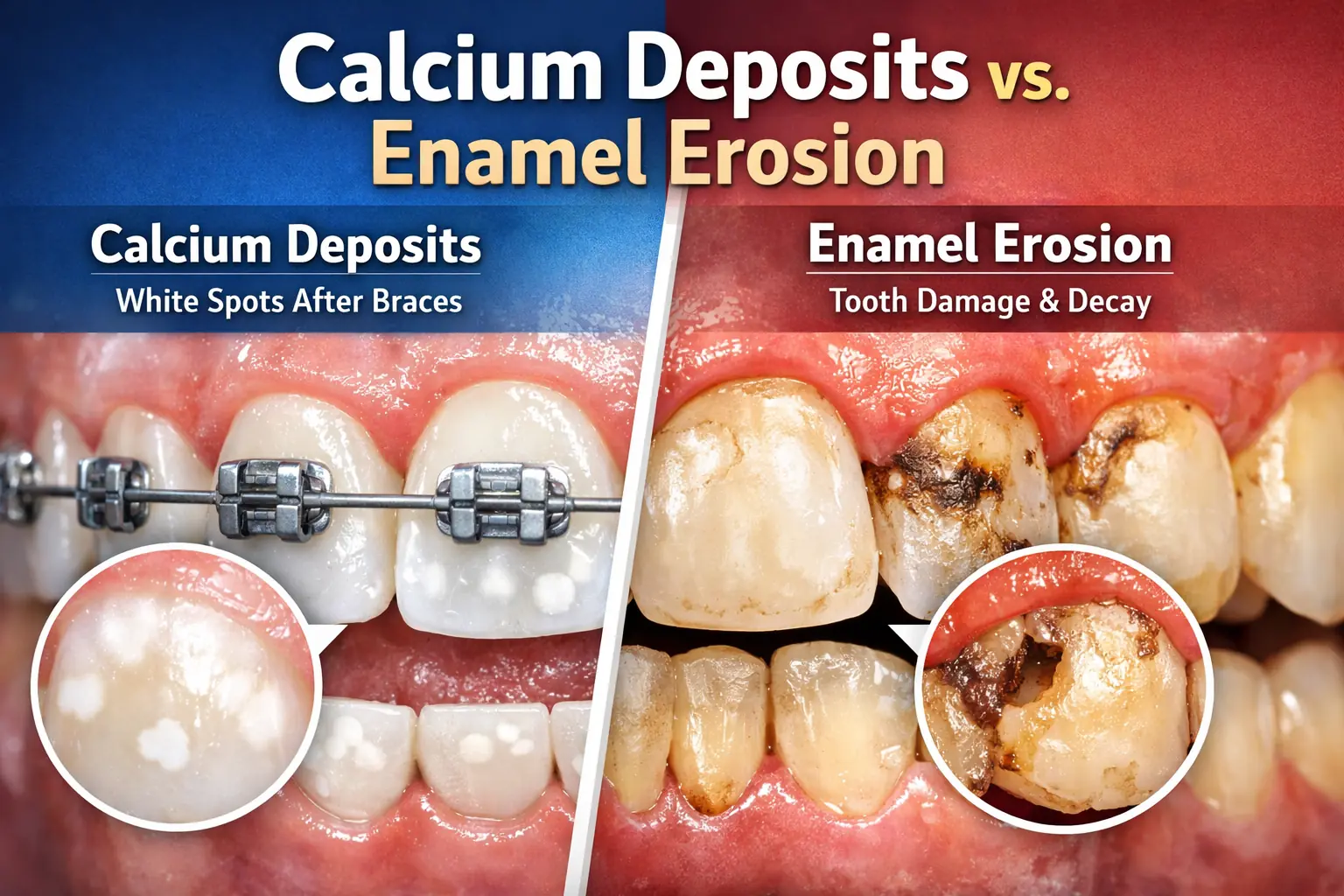 White marks after braces caused by enamel decalcification showing early enamel damage and mineral loss